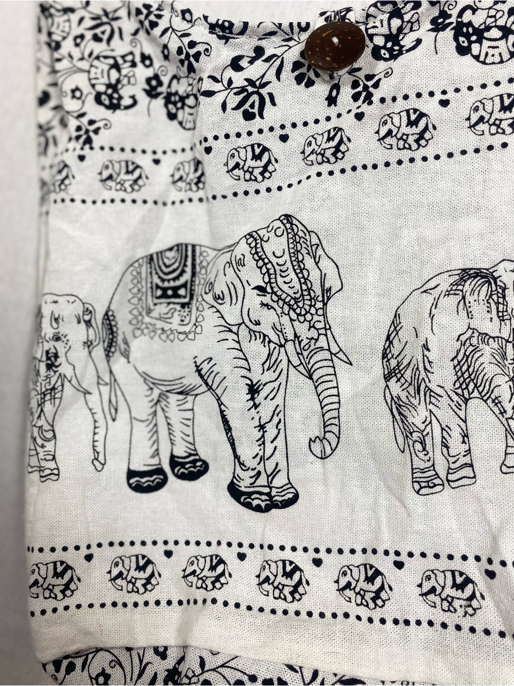 Thai Cotton Elephant Print Boho Shoulder Crossbody Bag Black White - Picture 5 of 10
